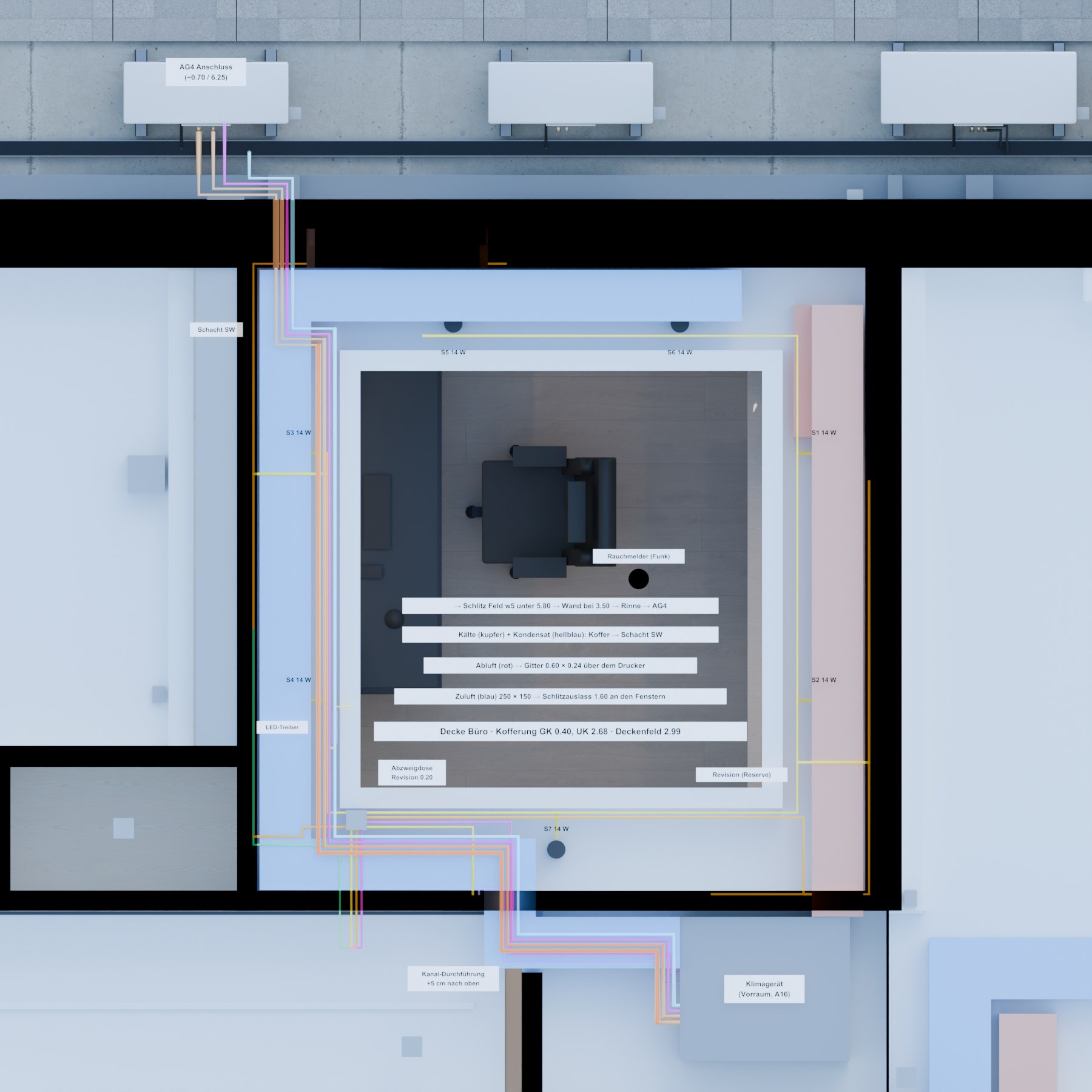 Plan Büro · Decke und Klima