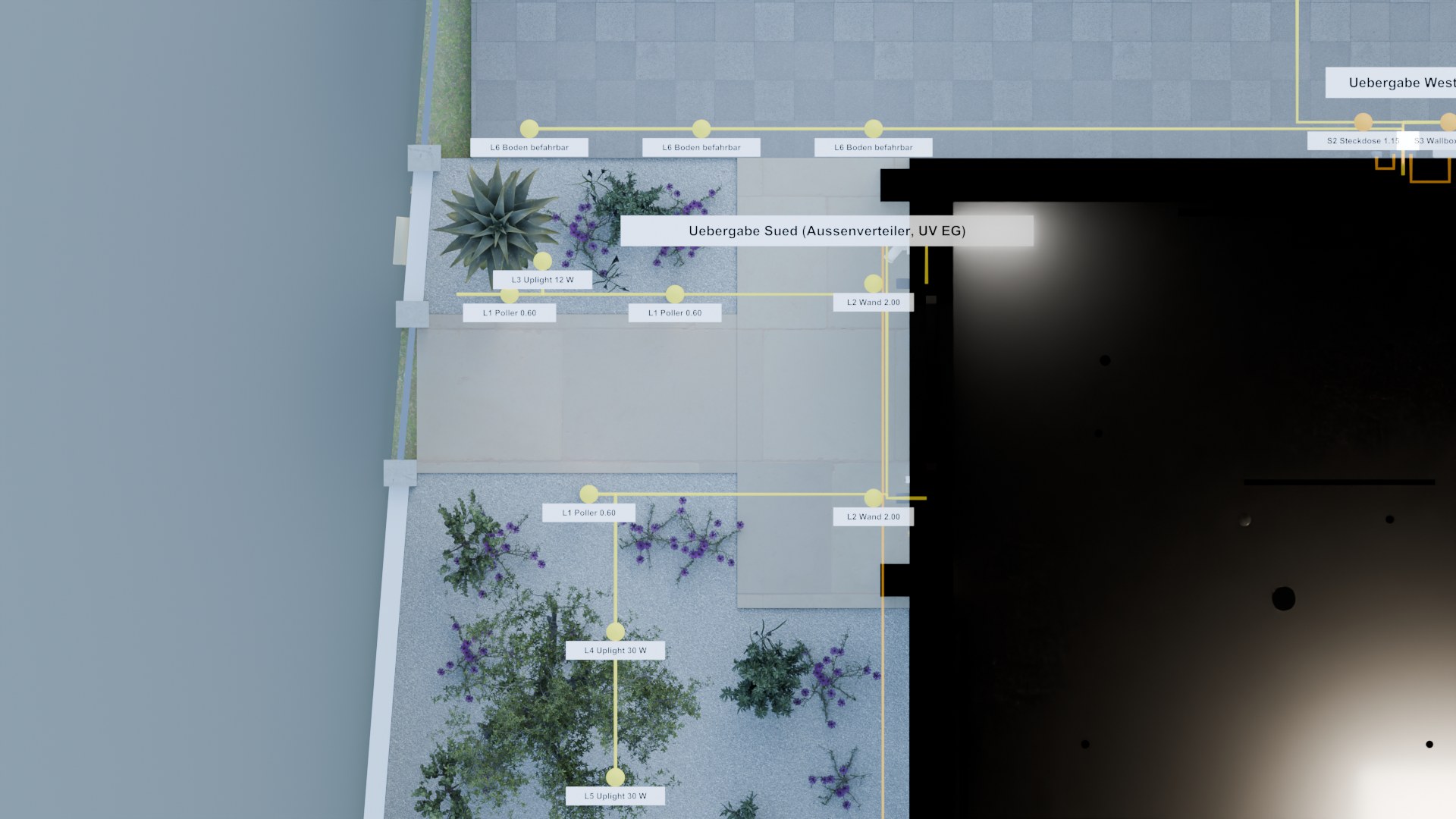 Plan Vorgarten · Licht und Strom