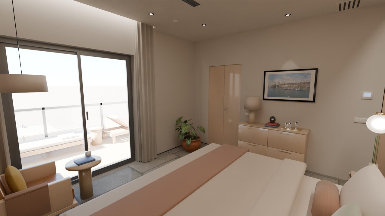 Master-Suite: Schlafzimmer Ecke Südwest